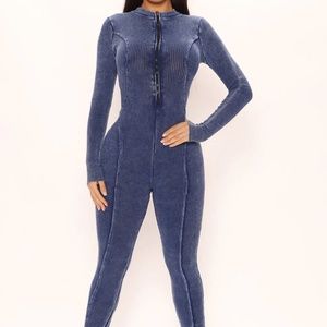 Fashion Nova Perfect Vibe Ribbed Jumpsuit - Blue